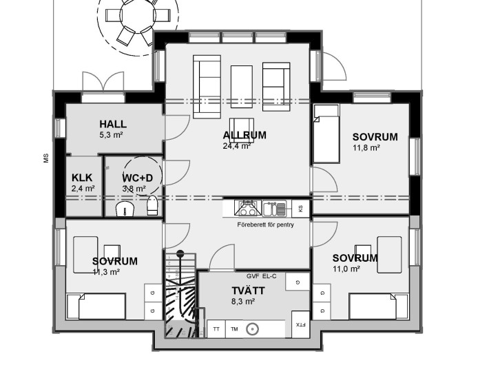 Planlösning Bottenvåning Villa Rosendal